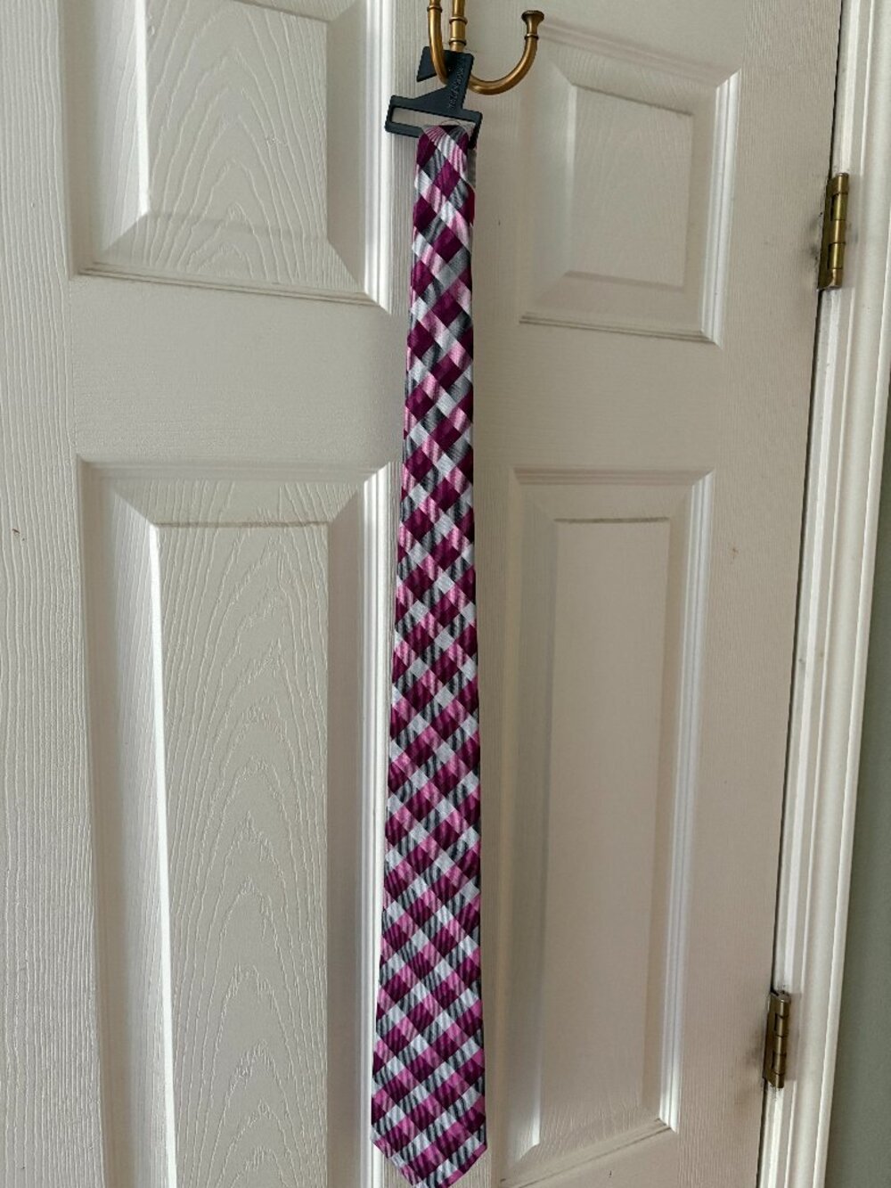 🛍️ Express Men's Tie Pink Purple Gray White Gingham Plaid Diagonal Stripe